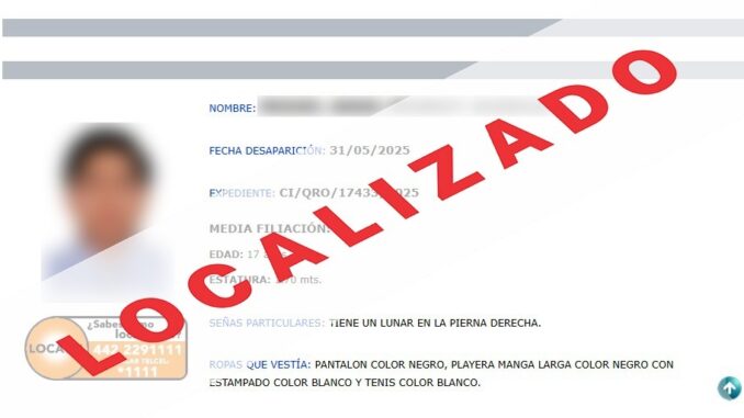 Localiza Fiscalía en Chihuahua a joven con reporte de desaparición en Querétaro