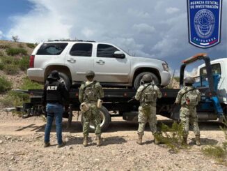 Aseguran AEI y DEFENSA vehículo Tahoe blindado en brecha de Ojinaga